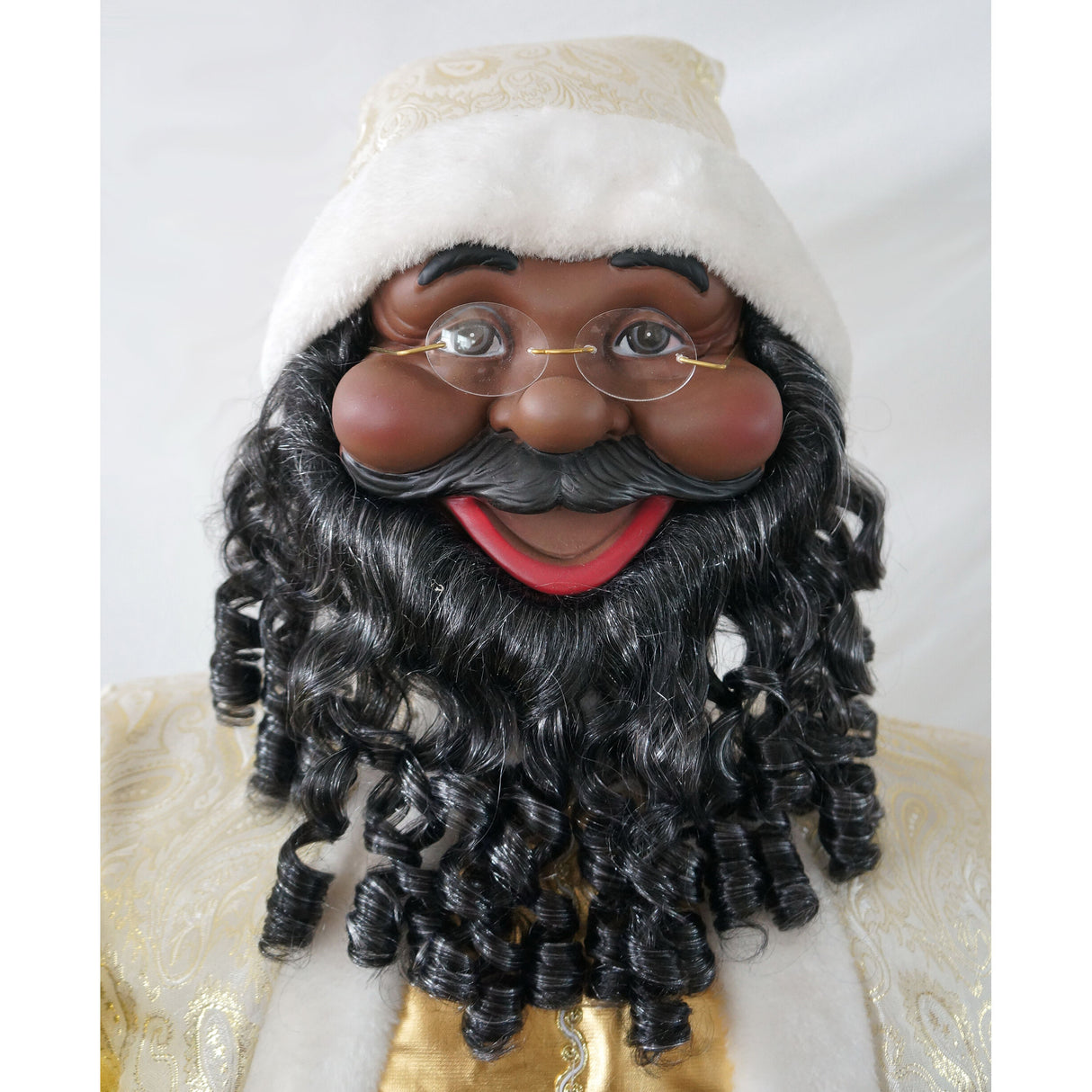 58-in. Dancing African American Santa Animatronic in Gold Coat with Prelit Christmas Tree