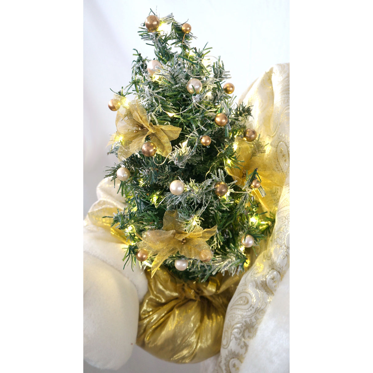 58-in. Dancing African American Santa Animatronic in Gold Coat with Prelit Christmas Tree