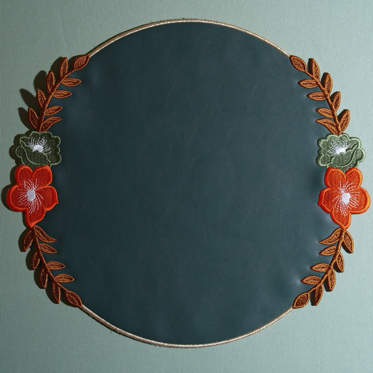 JASMINE DARK GREEN ROUND FAUX LEATHER PLACEMAT (Set Of 4)