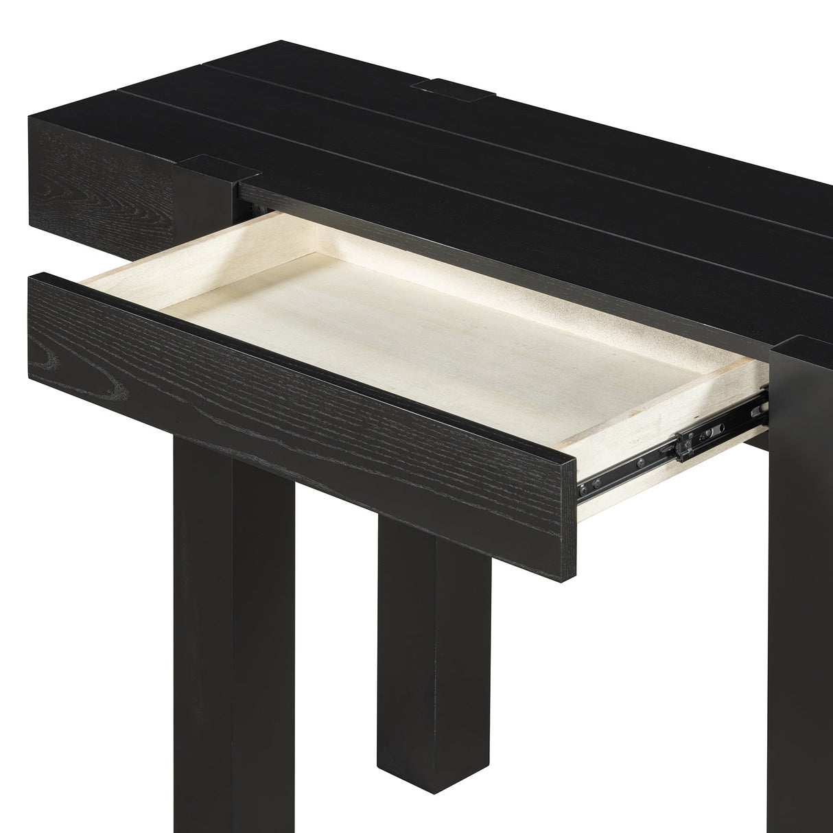 TREXM Rustic Minimalist Console Table with Hidden Drawer, Side Power Outlet
