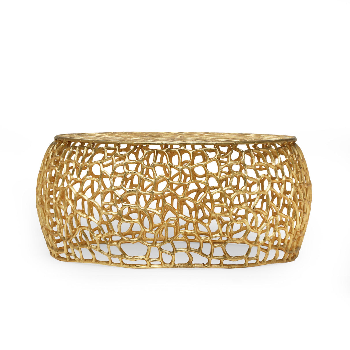 Modern Glam Mesh Coffee Table with Gold Accents and Aluminum Frame