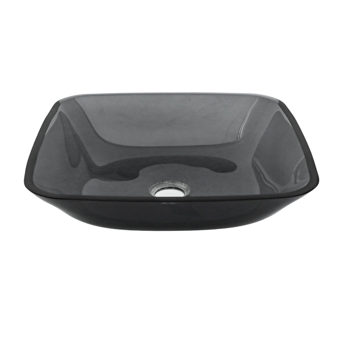 Square Vessel Sink For Bathroom, Above Counter Design With Pop Up Drain, Smooth Rounded Edges - Gray