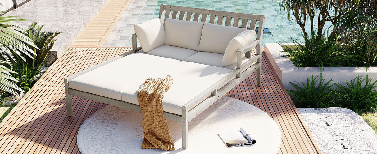 Outdoor Daybed With Four Pillows (Gray+Beige Cushion)