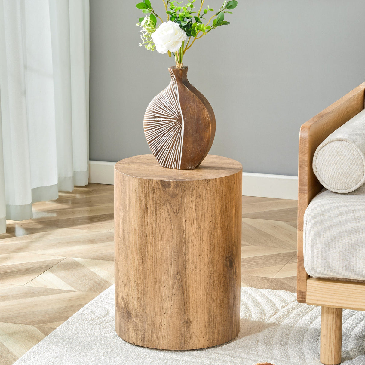 Simple Wood Grain Cylindrical Coffee Table