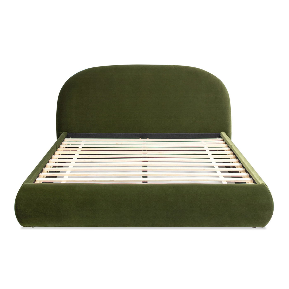 Archie Puffy Grounded Upholstered Platform Bed with Rounded Headboard - Green, White, Beige