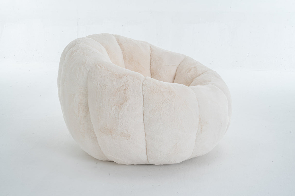 Adult Bean Bag ChairFloral-Shaped Bean Bag SofaUltra-Soft Faux Fur SofaLarge Reading Chair for Living Room or BedroomBeigeSingle-Seater