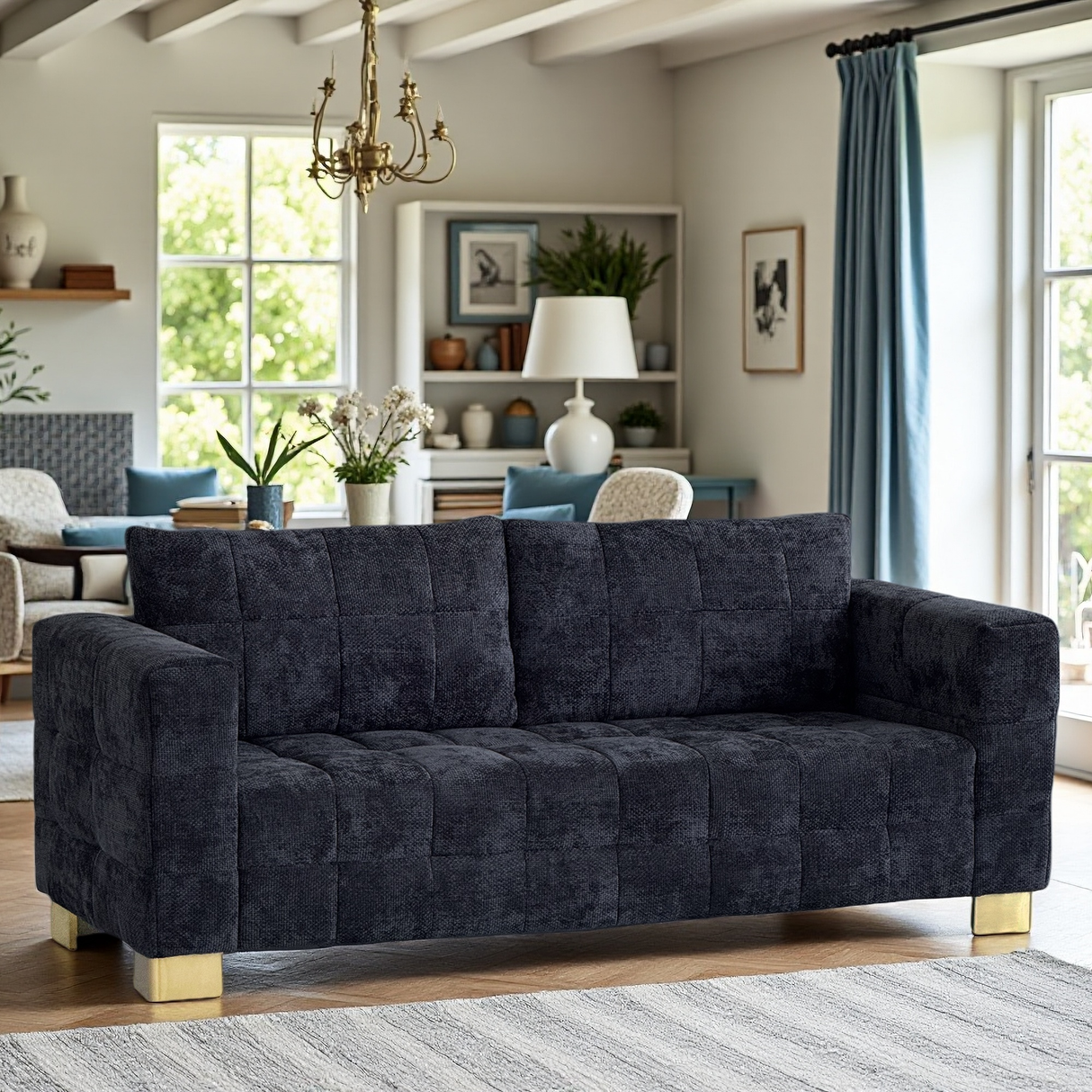 Contemporary-Black-Chenille-Couch,-Deep-Seat-3-Person-Sofa-Sofas-&-Sectionals