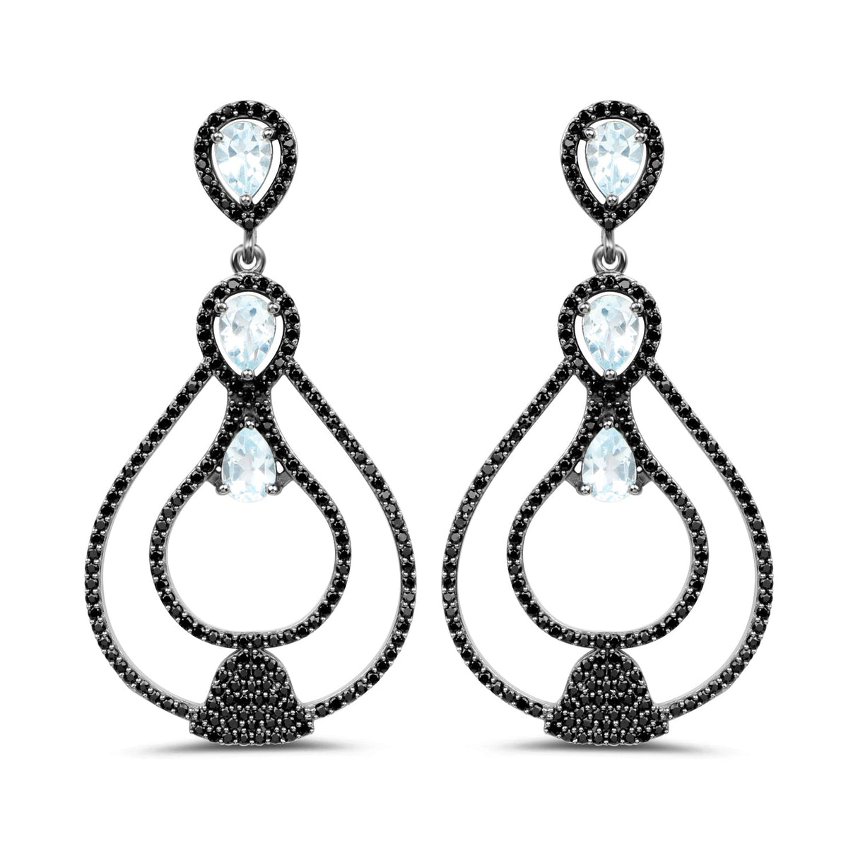 8.81 Carat Genuine Blue Topaz and Black Spinel .925 Sterling Silver Earrings
