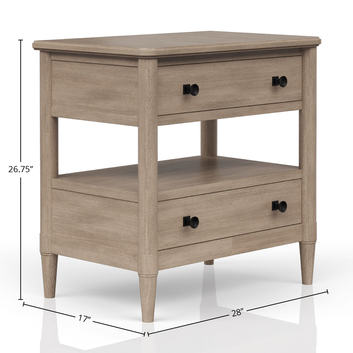 Nightstand with 2 Drawer and Open Shelf