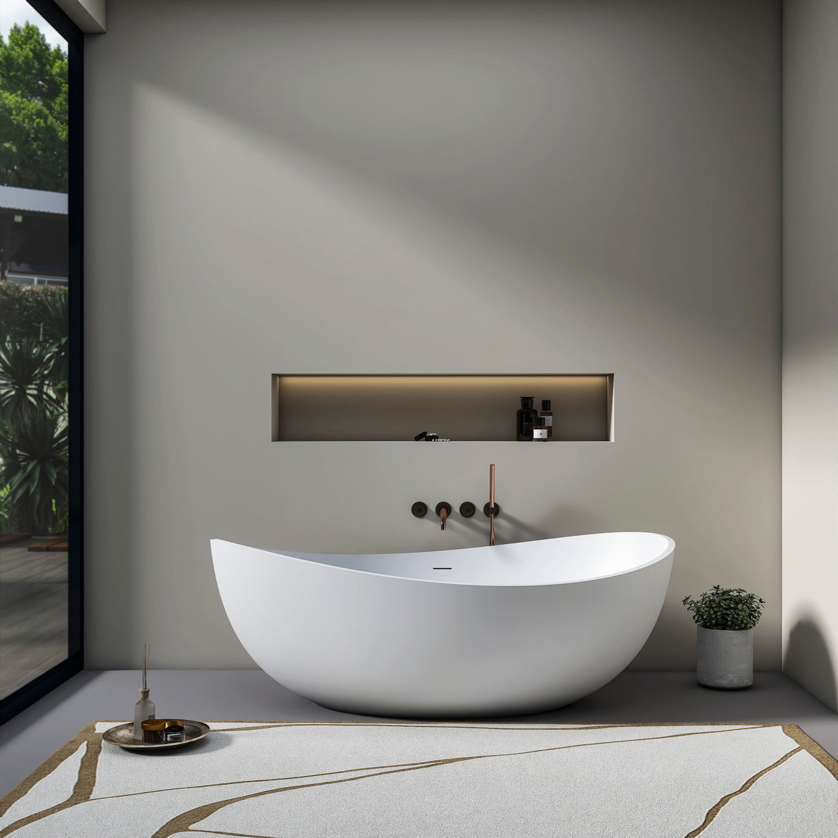 70 Inch Freestanding Solid Surface Soaking Bathtub