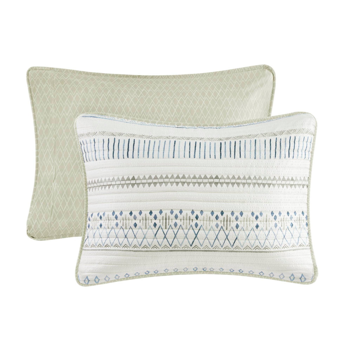 3 Piece Printed Microfiber Seersucker Quilt Set Taupe/Blue Full/Queen