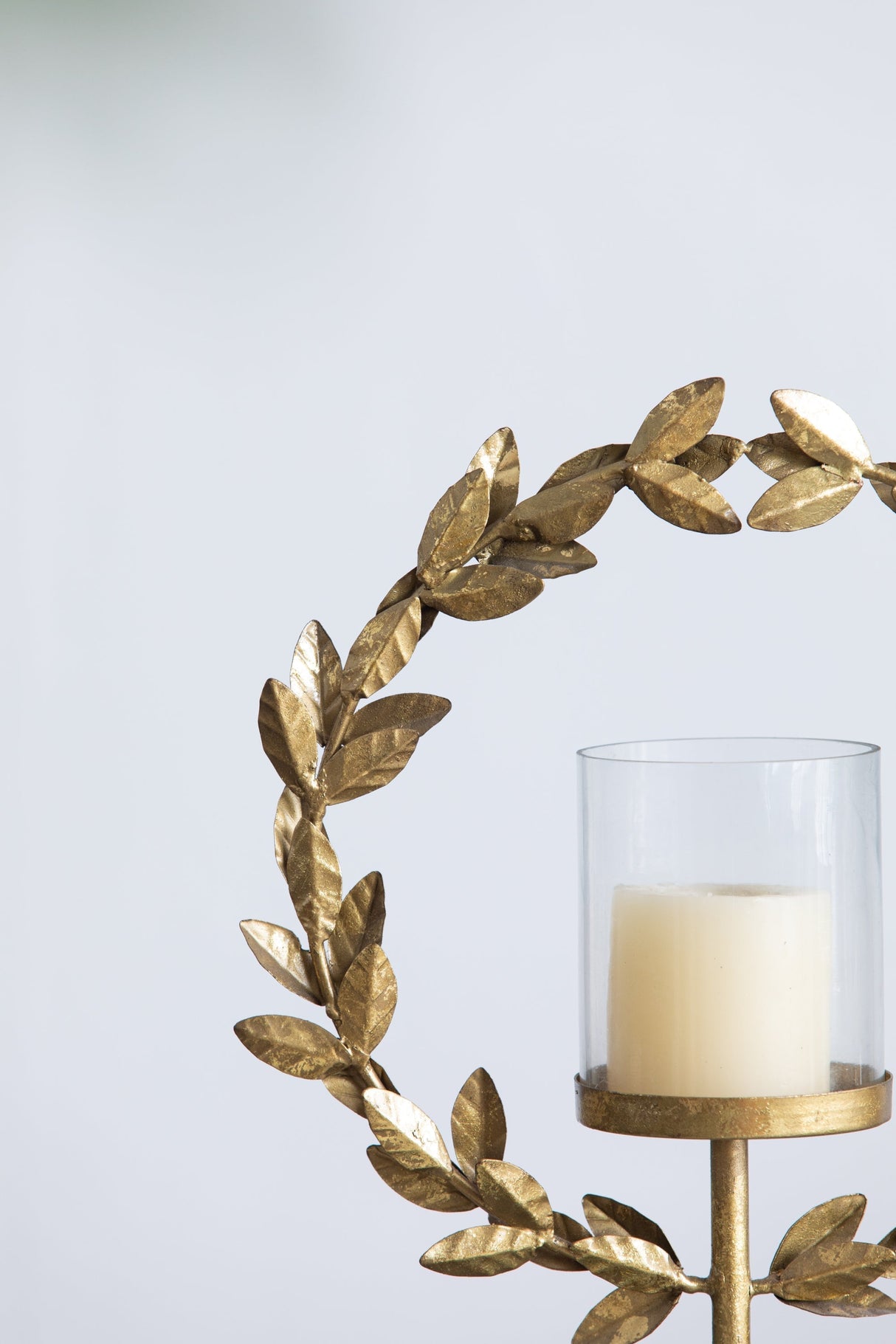 14.2x3.5x19.7" Iron Floral Hurricane With Marble Base