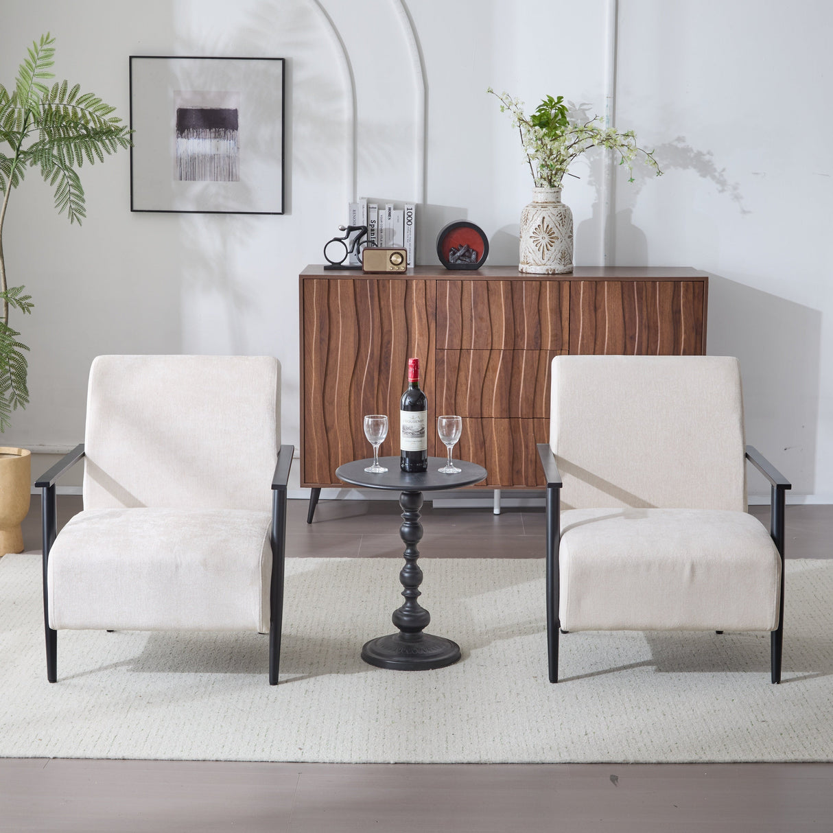 Modern Beige Lounge Chair Set with Polyester Upholstery and Metal Frame26.38' for Living RoomBedroomOffice