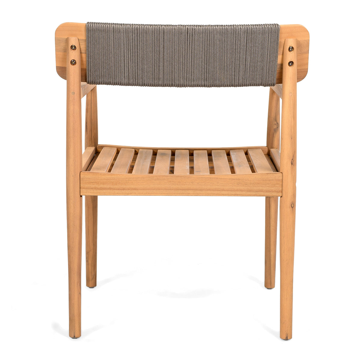 Creative Braided Acacia Wood Outdoor Dining Chairs with Armrests - Grey