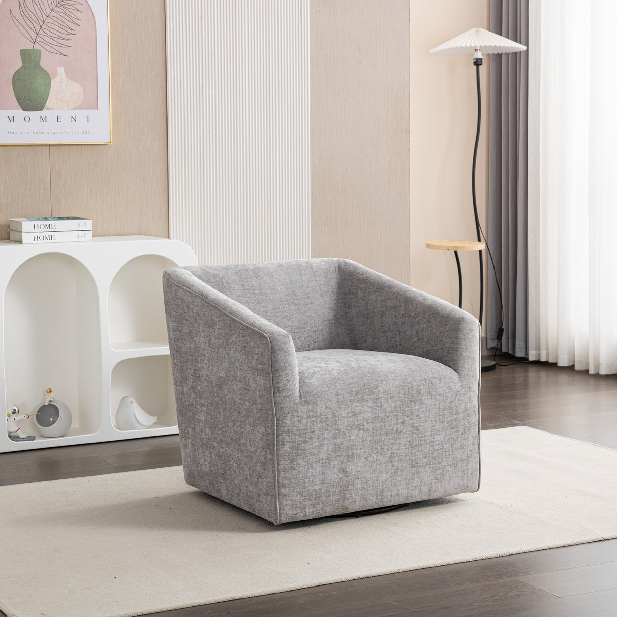 Nice Modern Upholstered Barrel Armchair, 360° Swivel