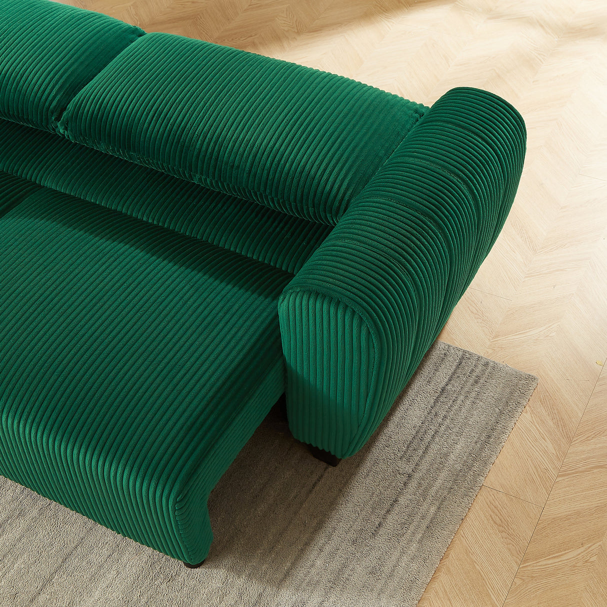 Corduroy Upholstered 3 Seat Sofa Couch 2-in-1 Convertible Green