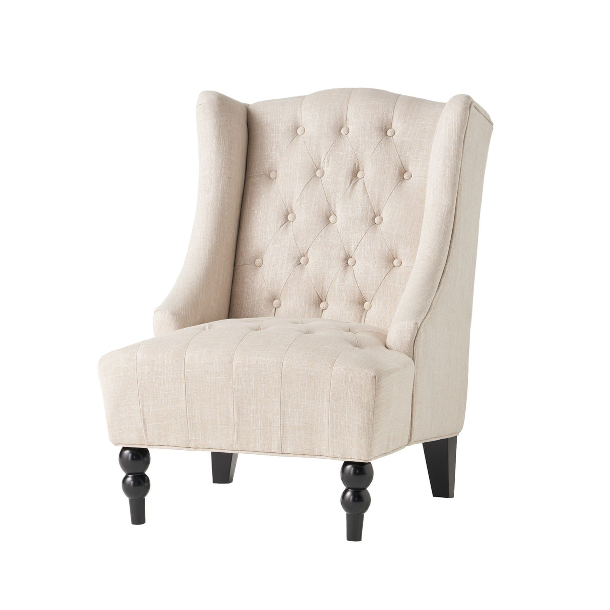 Contemporary Hi Back Club Chair with Wingback Design - Light Beige