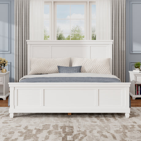 Queen-Size-White-Solid-Wood-Bed-Platform,Farmhouse-Style-Beds-&-Bed-Frames