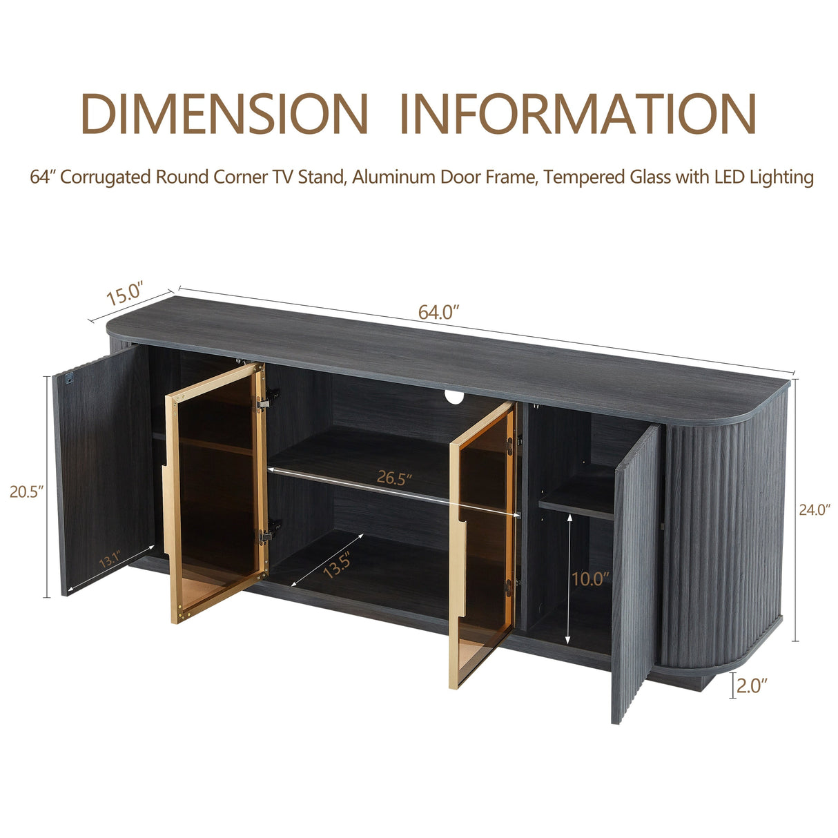 Modern 64-Inch Wavy TV Cabinet with LED Lights
