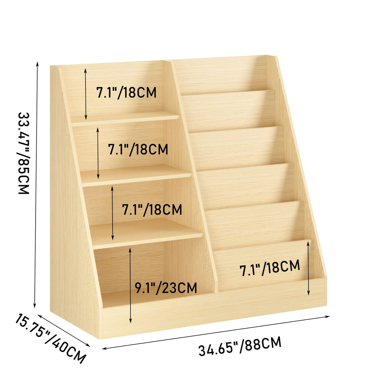 4 Tier Bookshelf and Toy Storage Organizer with Display Stand - Gray, Light Brown, White