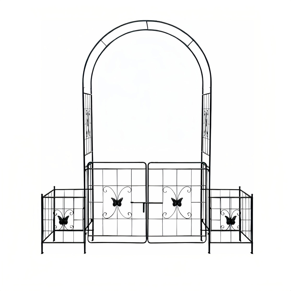 Garden Arch Arbor Trellis for Climbing Plants with Gate, Durable Metal Garden Arch Outdoor Wedding Arch, for Wedding Ceremony Party Plant Climbing Rose Vines Lawn Courtyard Patio Black, 7.15ft