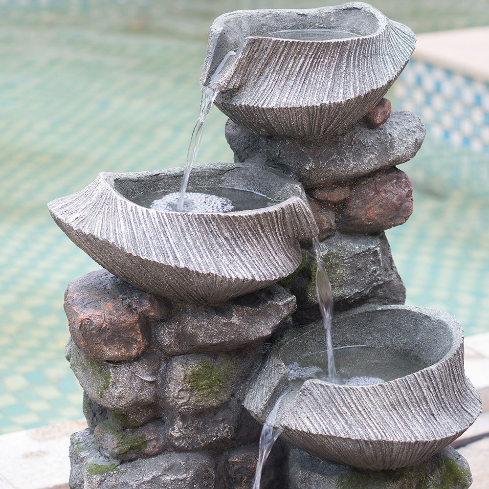 Indoor Outdoor Stone Water Fountain - 4 Tier Polyresin with LED Light