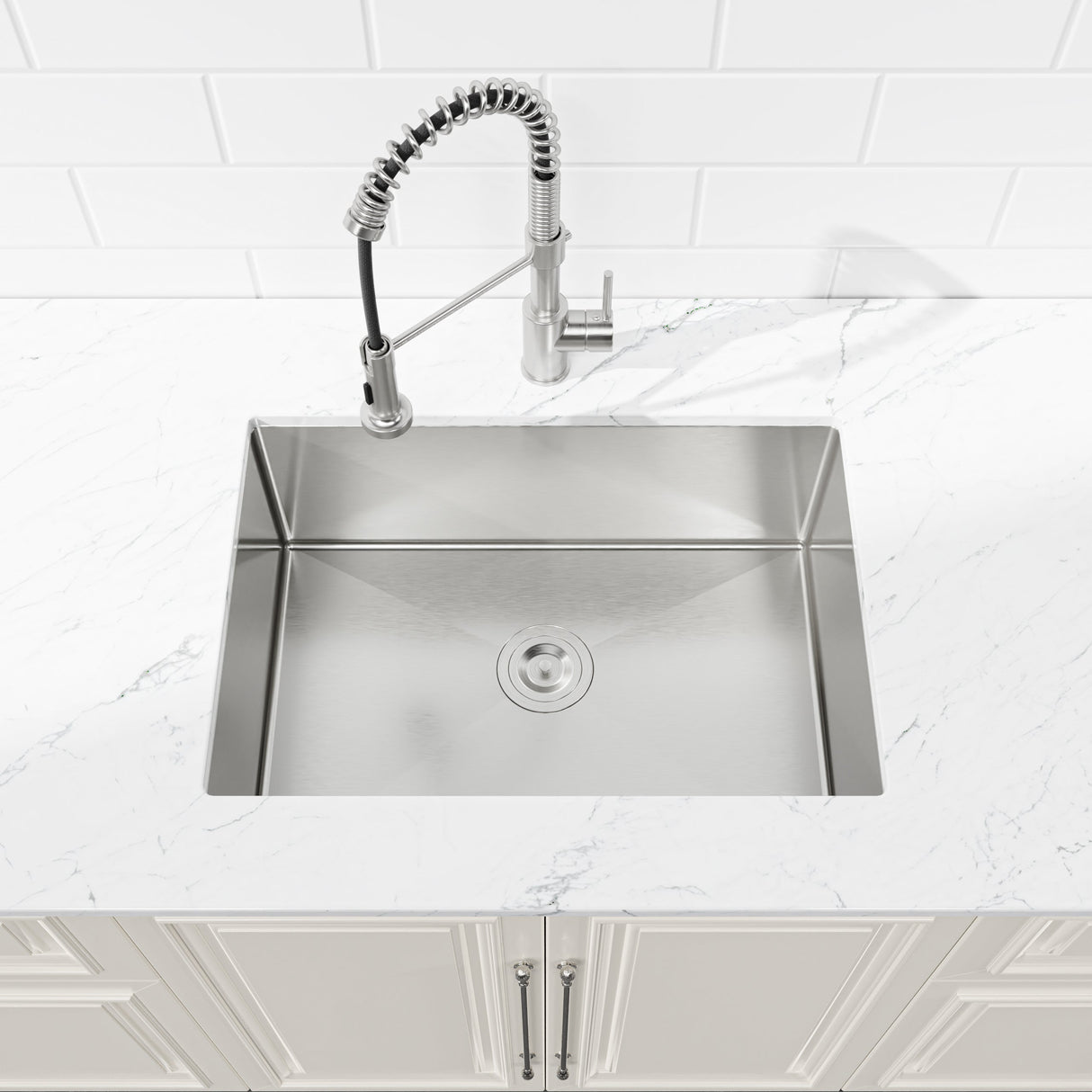 Stainless Steel Kitchen Sink, 27″x19″ Single Bowl, Undermount Handmade Sink in Brushed Nickel