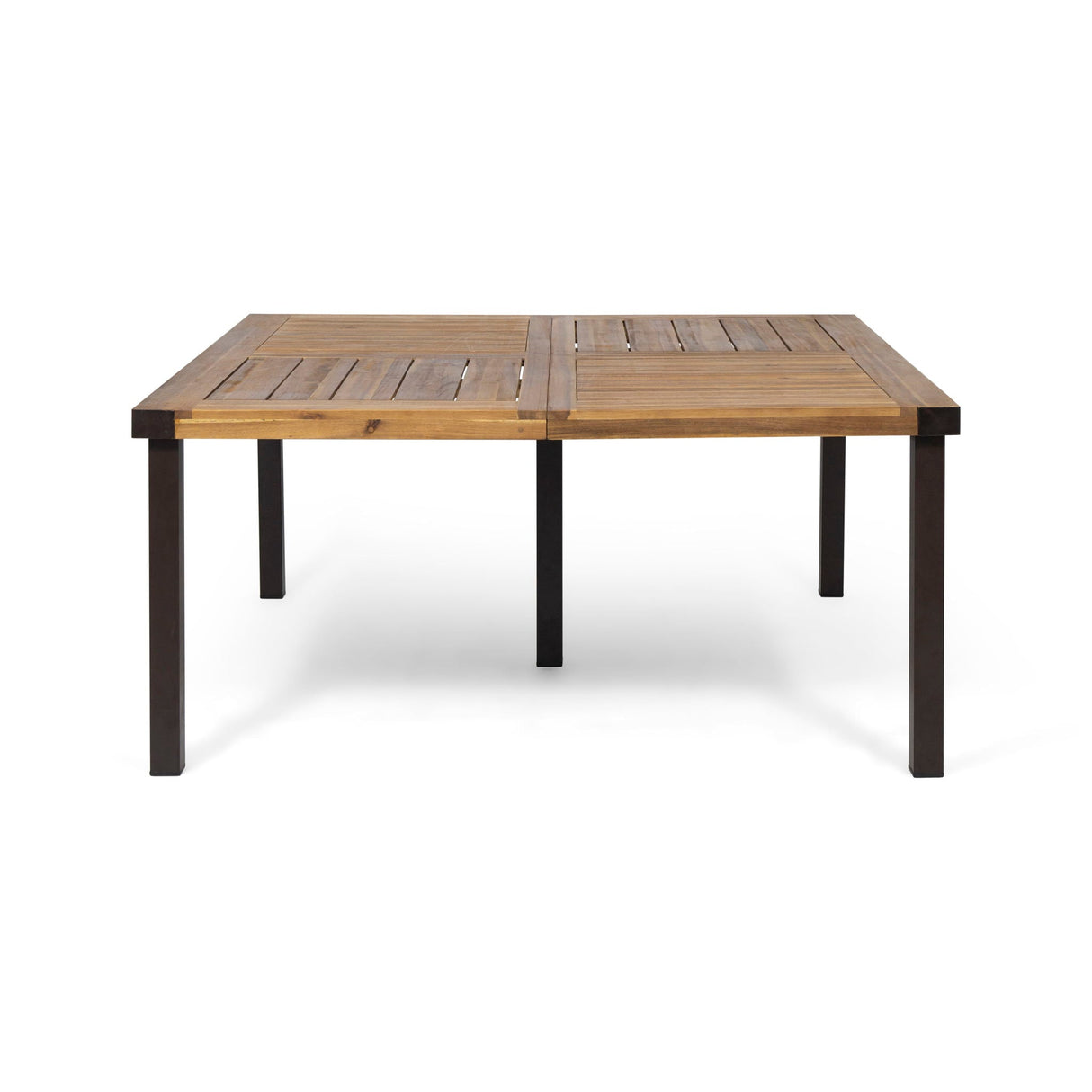 Lankershim Modern Industrial Dining Table with Acacia Wood Slat Design - Teak