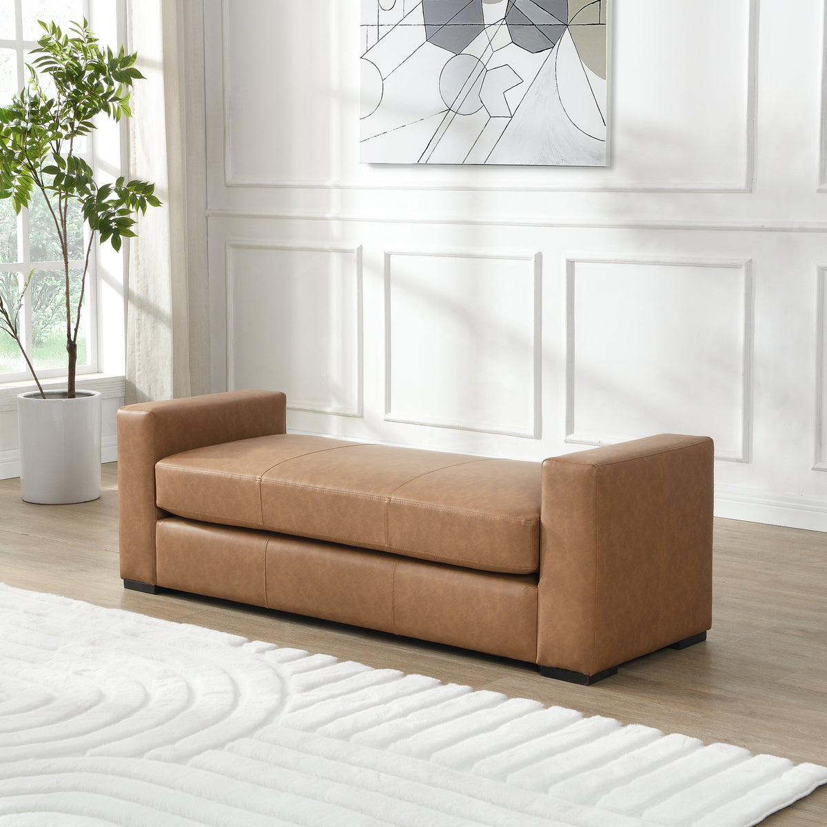 Stylish and Durable Brown Faux Leather Bench