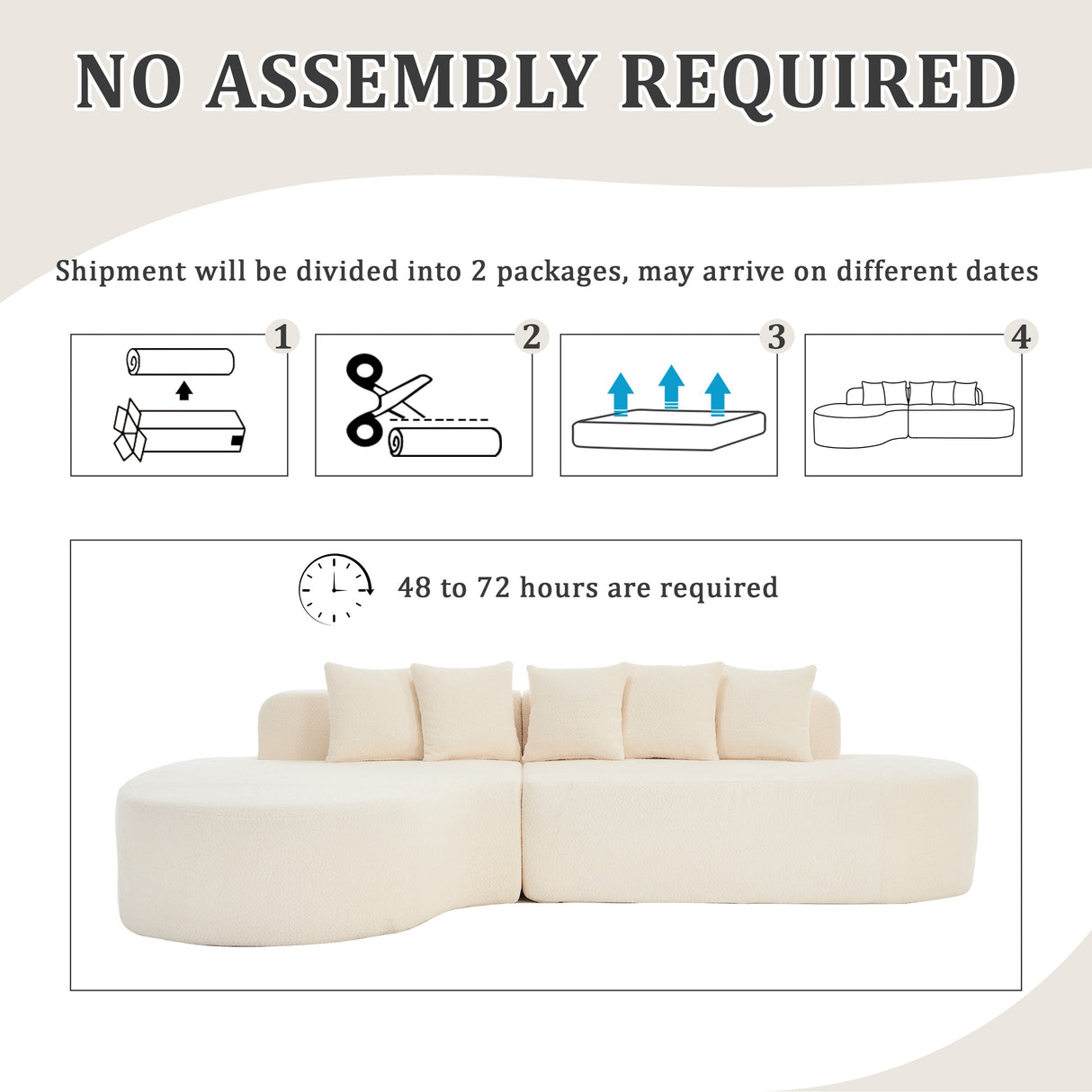 110.2'' Curved Sectional Sofa with 5 Pillows - Ivory