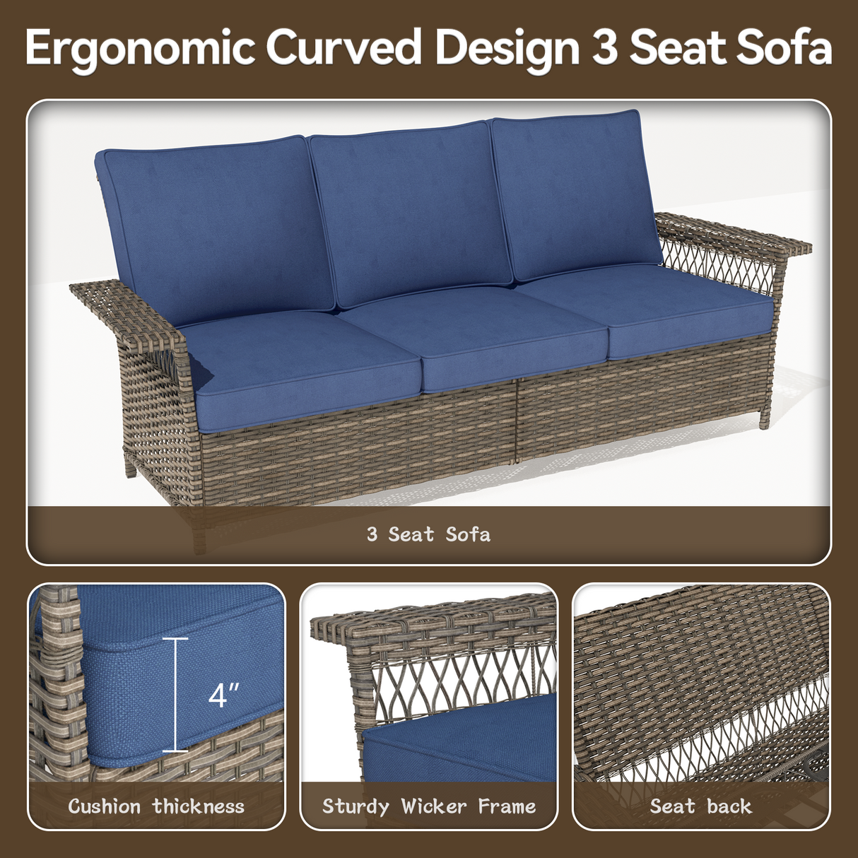 76.7" Wide Outdoor Wicker Patio Sofa with Armrests