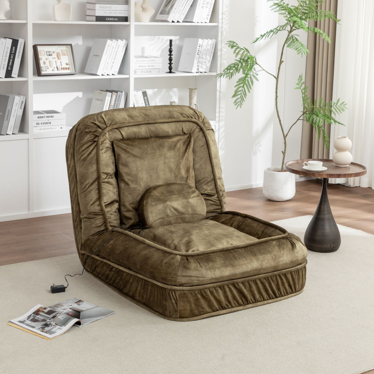 Upholstered Human Dog Bed And Pets, Bean Bag Floor Sofa With Massage Pillow, 5 Adjustable Positions & 2 Soft Pillows