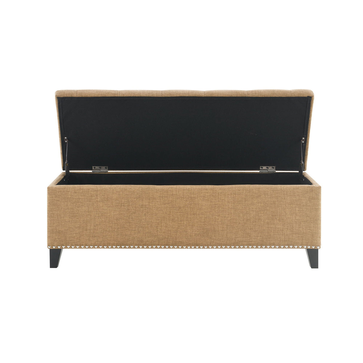 Button Tufted Storage Ottoman, Living Room Bench With Safety Close Hinge - Brown