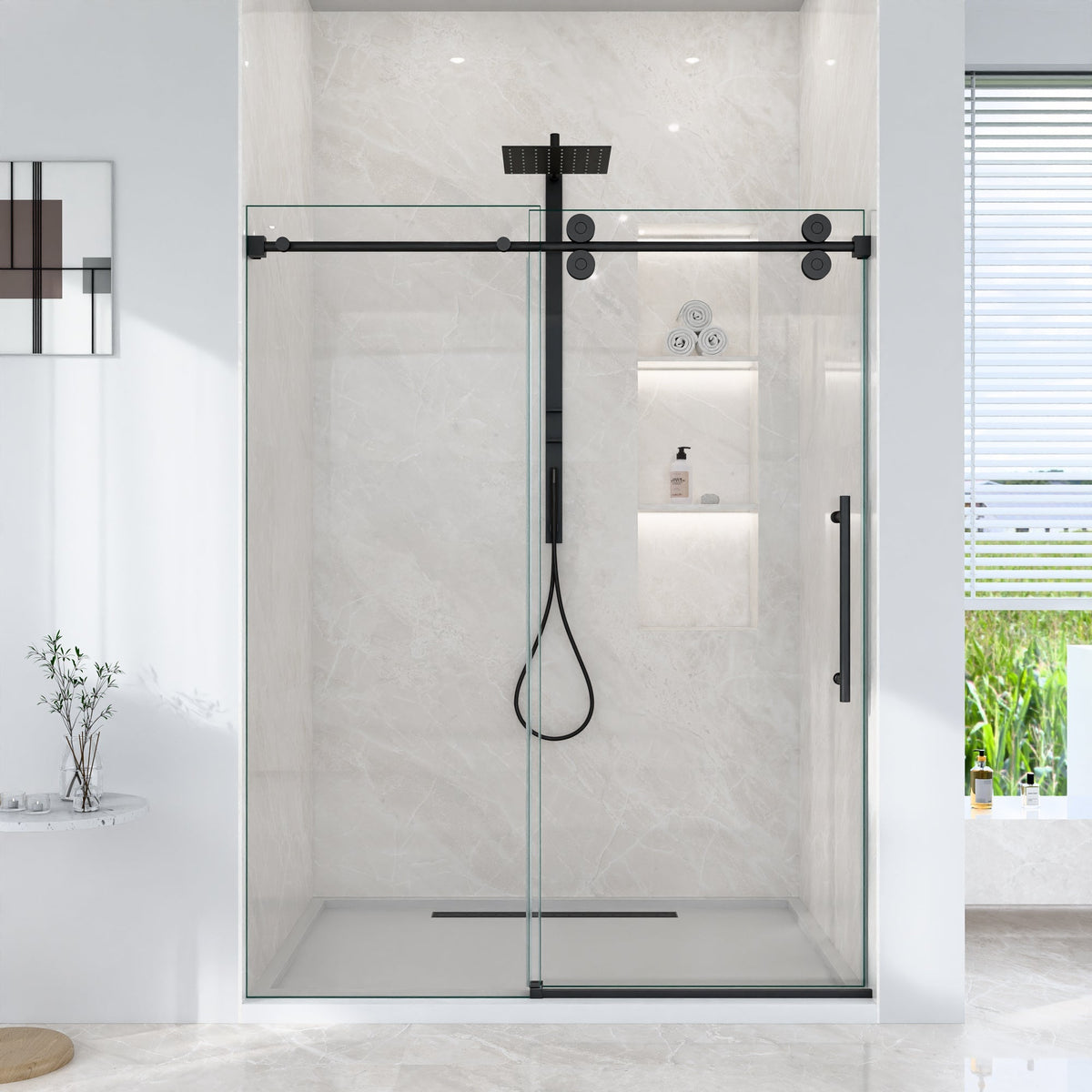 56-60"W x 72"H Frameless Single Sliding Shower Door