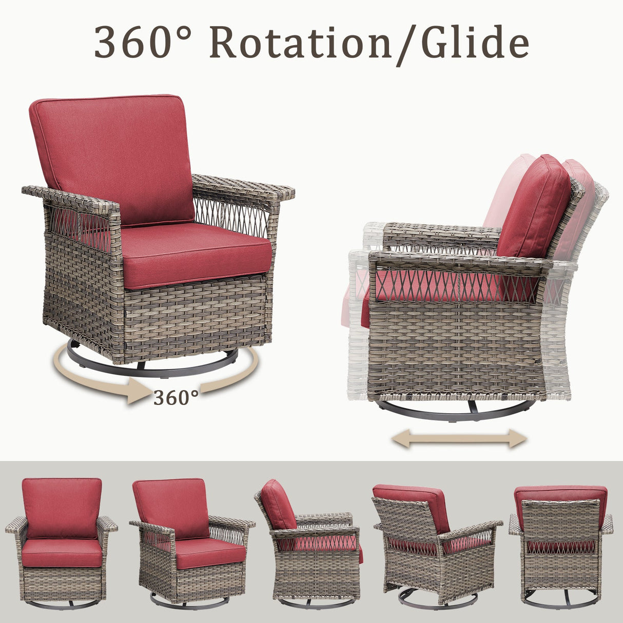 2 Piece Swivel Rocker Patio Chairs Set with Thick Cushions