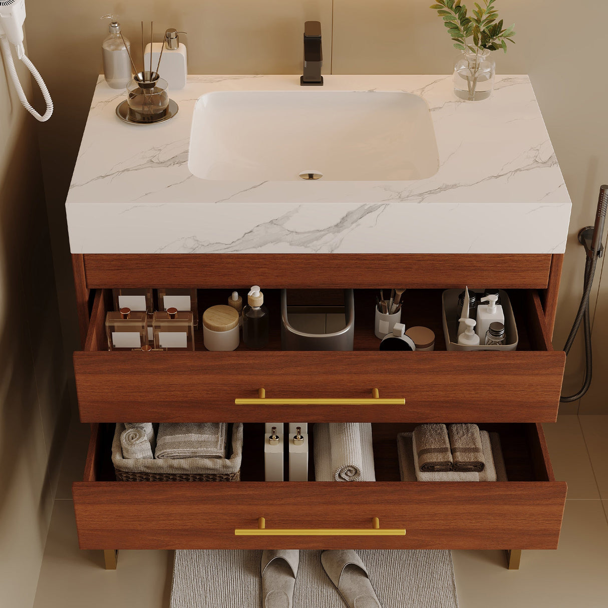 29.9" Modern Free-standing Bathroom Vanity with Sintered Stone Top