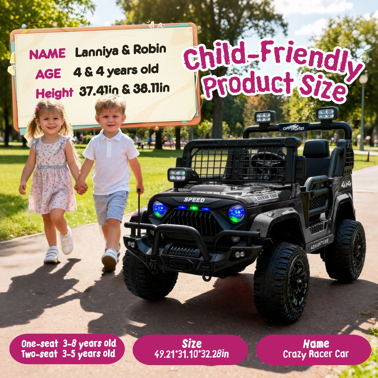 24V 100W Two-Seater Kids Ride On Car with Remote Control