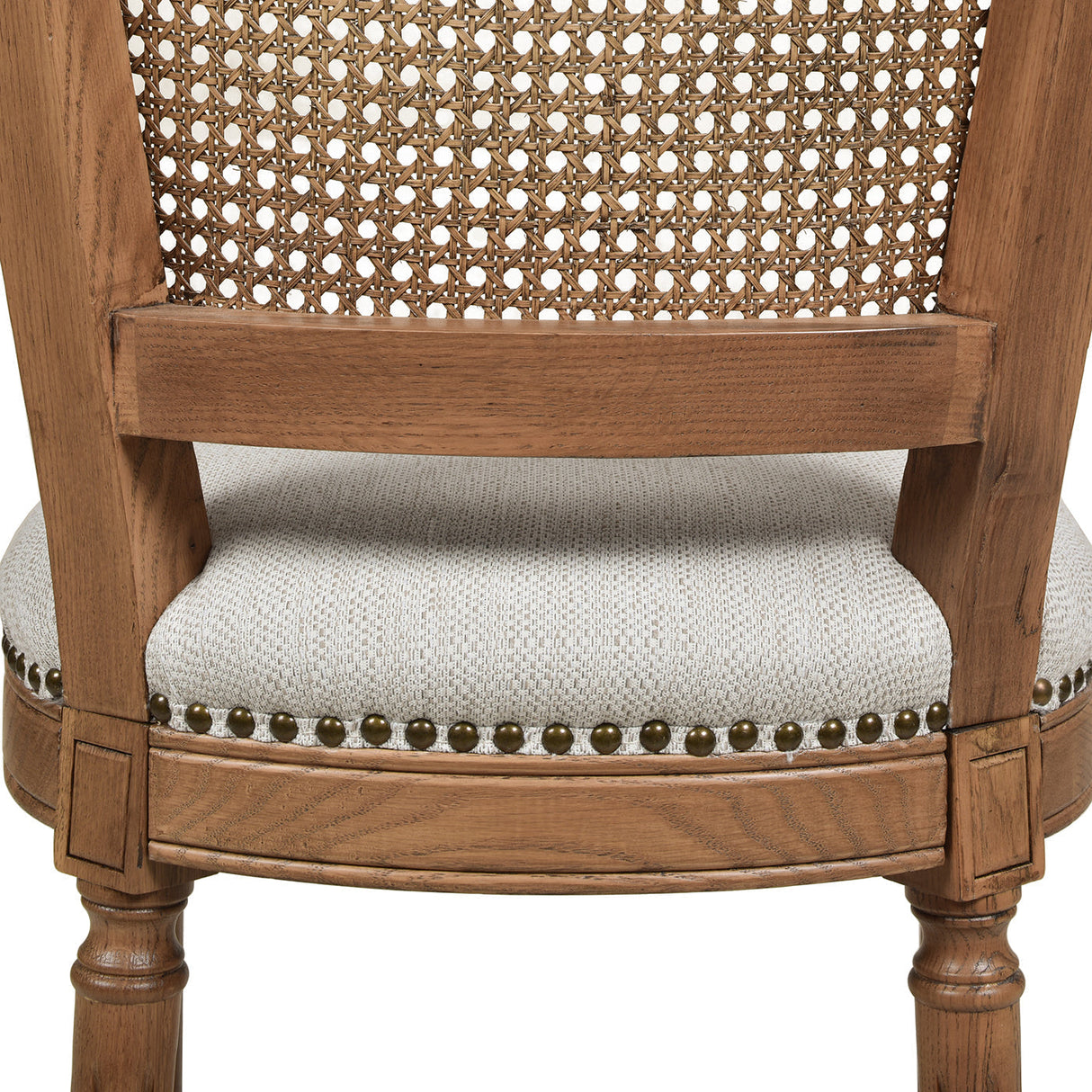 Armless Bar Stool with Nailhead Trim and Rattan High Back