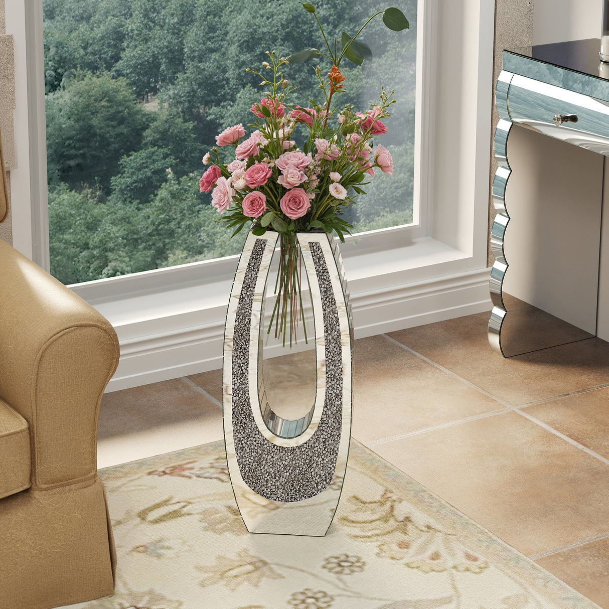 24.01" U-Shaped Floor Vase Shattered Diamond Mirror Surface