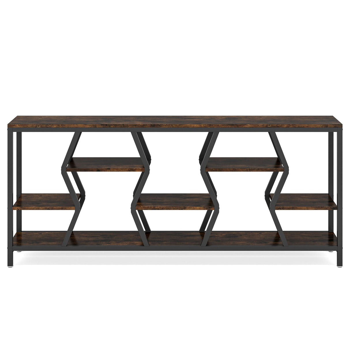 Tribesigns - Extra Long Narrow Sofa Console Table With 4 Tier Storage Shelves - Rustic Brown