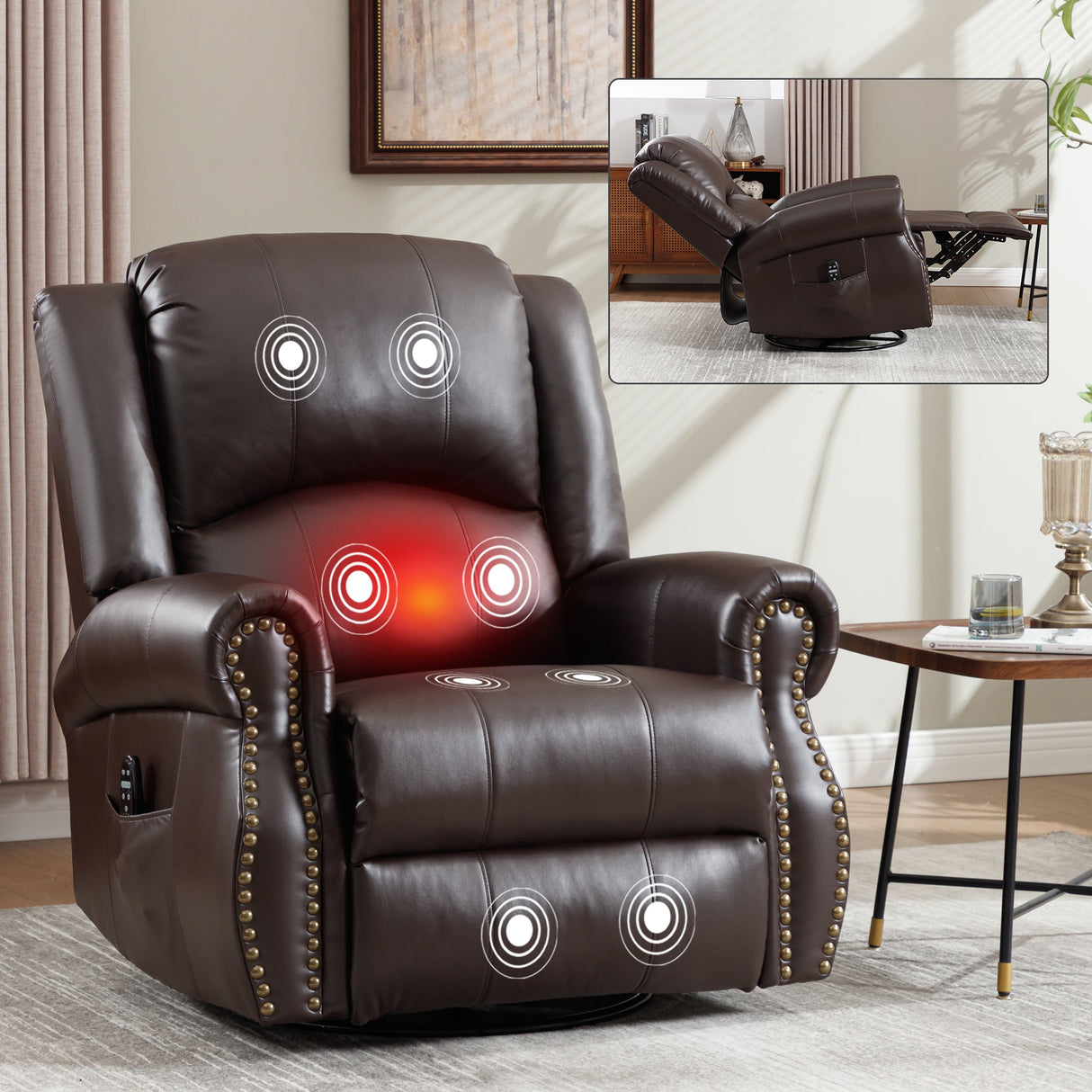 Heat Massage Manual Recliner Chair with Rocker and Swivel
