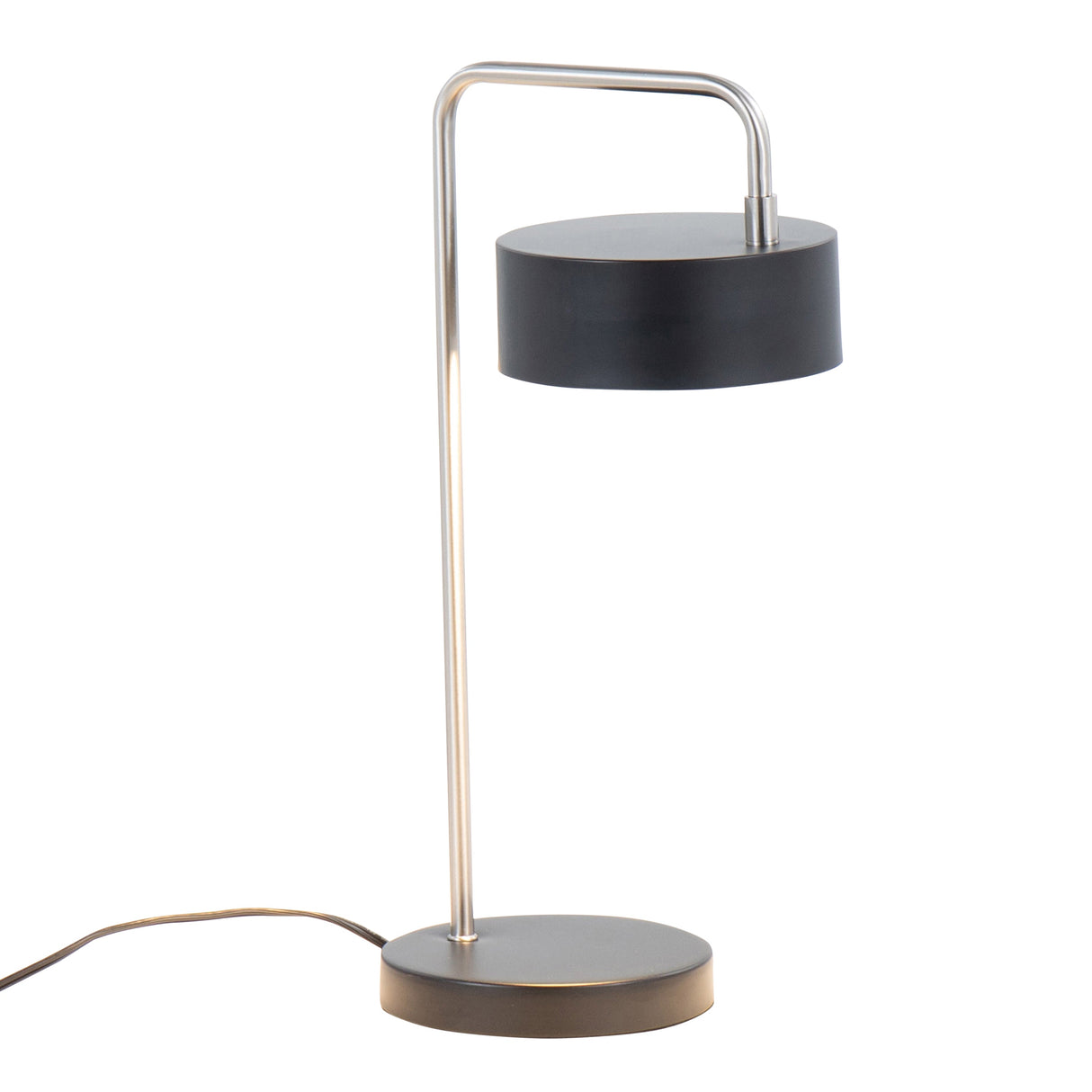 Puck Contemporary Table Lamp in Nickel and Black Metal