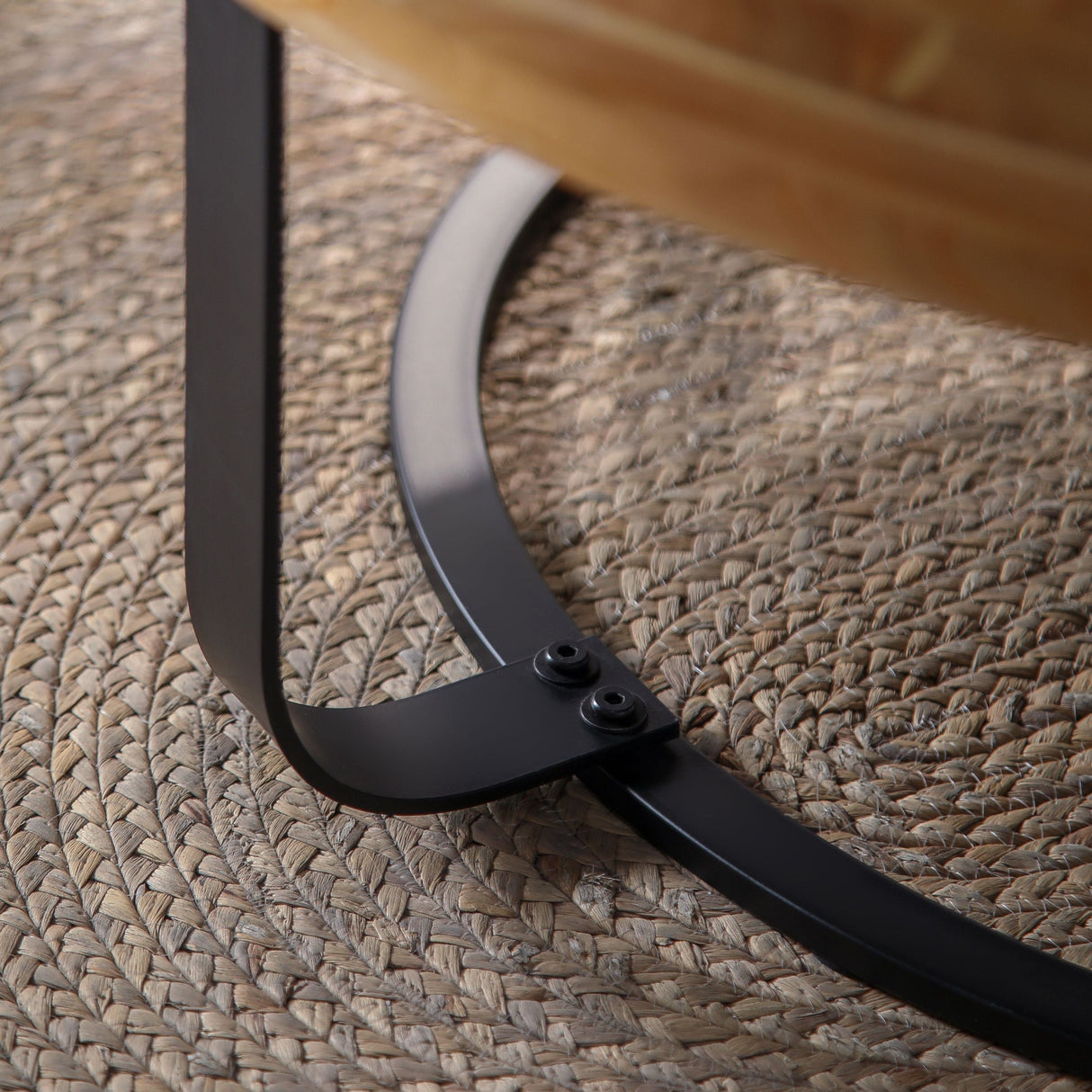 Modern Round Coffee Table with Wooden Carving Pattern and Metal Legs