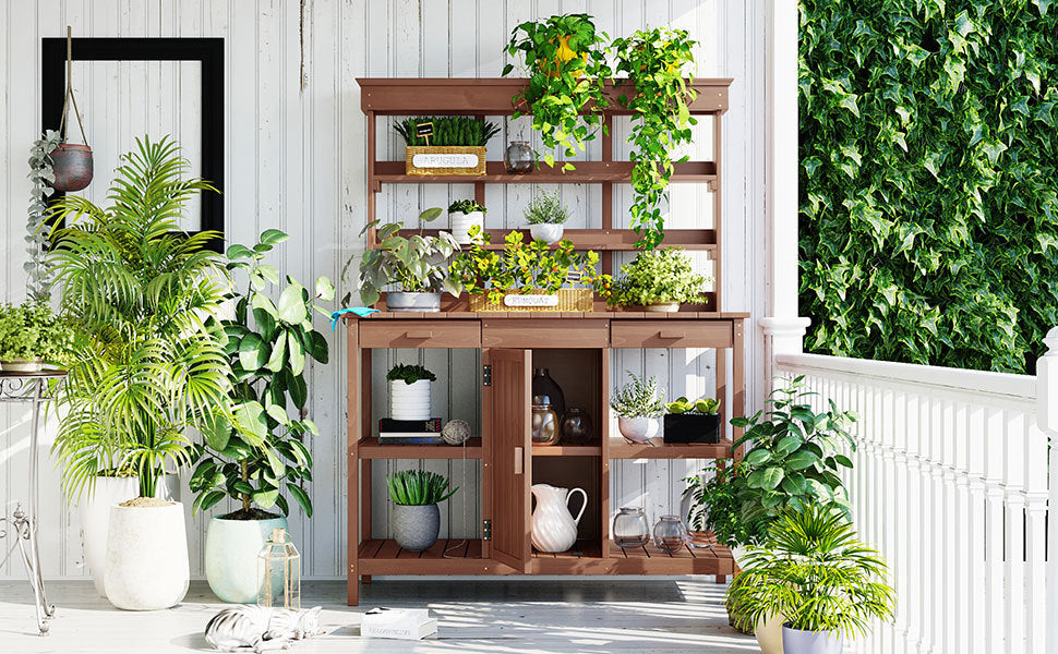 TOPMAX 66' Large Outdoor Farmhouse Wooden Potting Bench Table