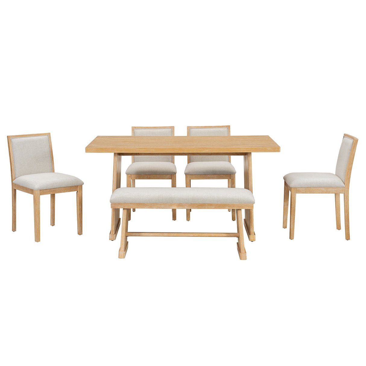 Dining Set With Rectangular Table, 4 Upholstered Chairs & 1 Padded Bench