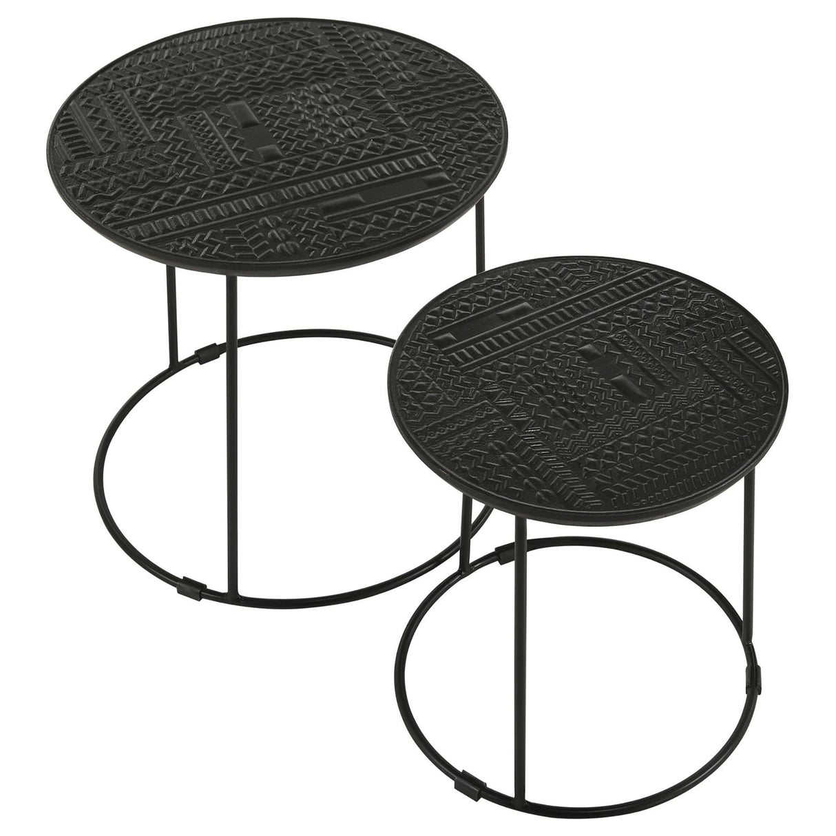 2 Piece Nesting Table With Embossed Tops And Base - Black