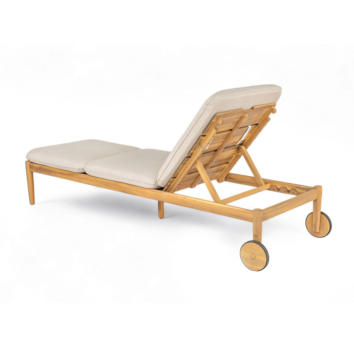 Riviera Outdoor Chaise Lounge with Wheels, Acacia Wood Frame - Natural (Set of 2)
