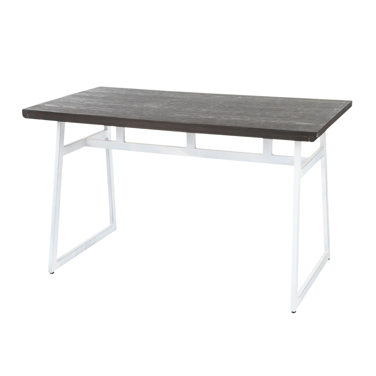 Industrial Dining Table with Geometric Metal Frame - Vintage White/Espresso