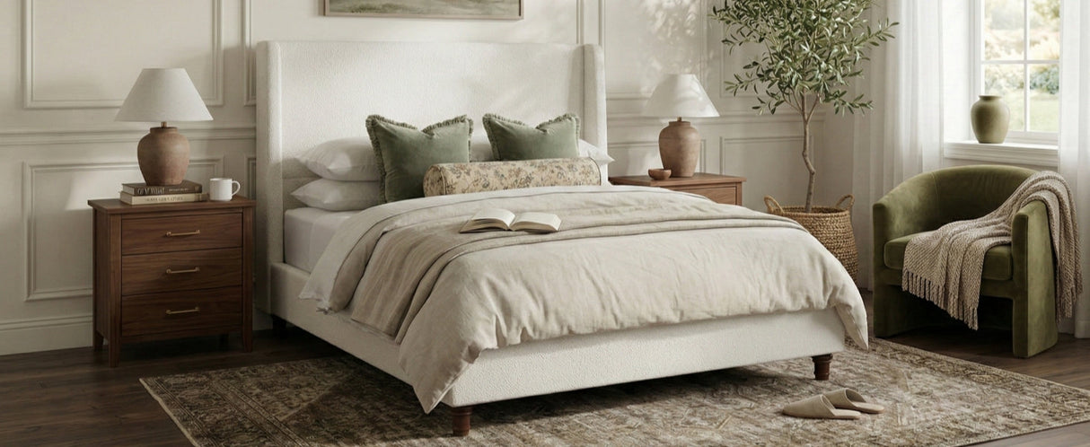 52.7" Tall Upholstered Wingback Queen Platform Bed Frame
