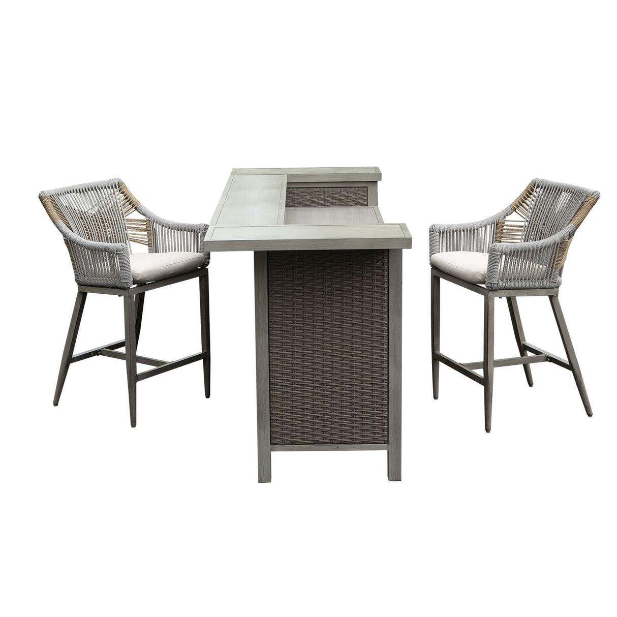 Outdoor Home Bar Unit Set of 3, All-Weather Wicker & Aluminum Frame